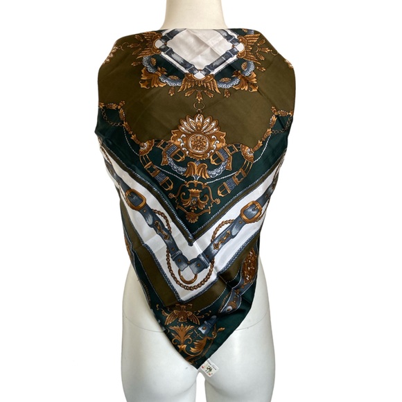 Vintage Golden Camel 34” Equestrian Style Silk Scarf Hand Rolled & Printed - Picture 7 of 7